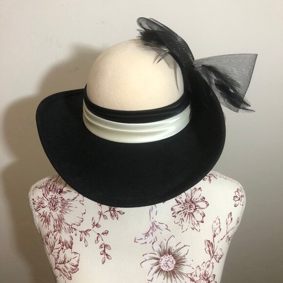 Vintage Mr. Charles Chapeau — Elegant Wide-Brim Hat with Feather & Netting main image 8